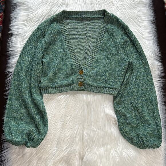 Zara Green Marl Knit Balloon Sleeve Cardigan - Picture 2 of 7